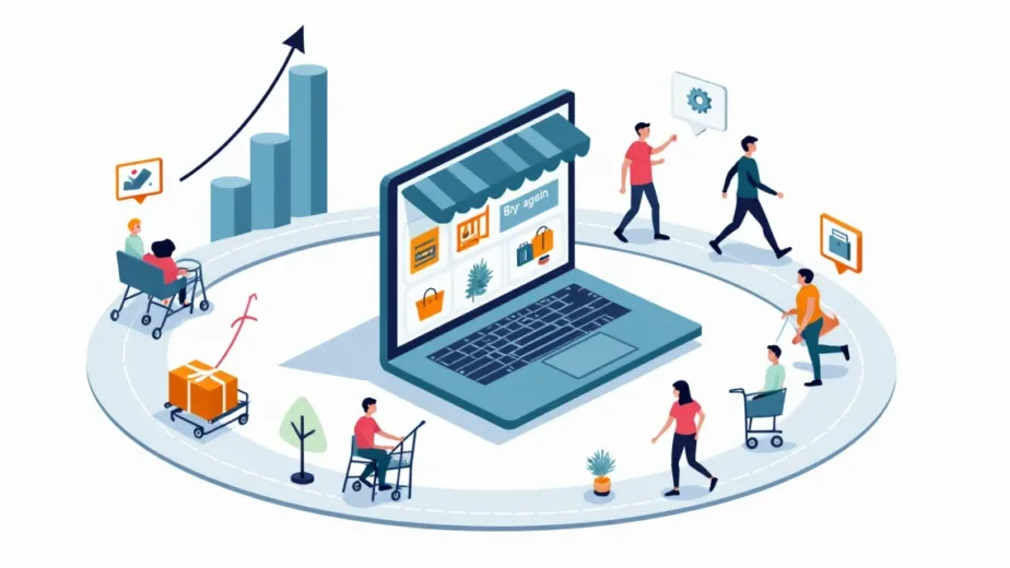 Fluxo de clientes retornando para ecommerce com gráficos crescendo