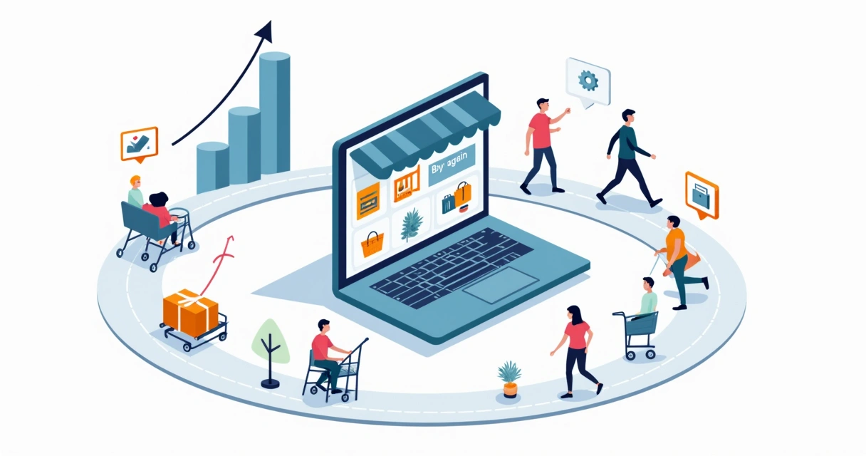Fluxo de clientes retornando para ecommerce com gráficos crescendo