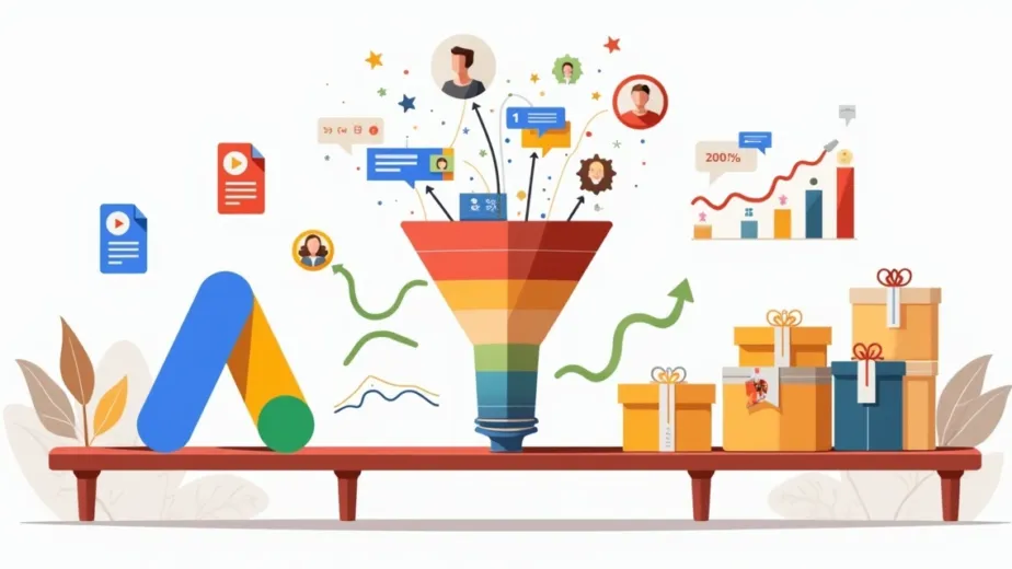 Funil de vendas de e-commerce conectado a anúncios do Google