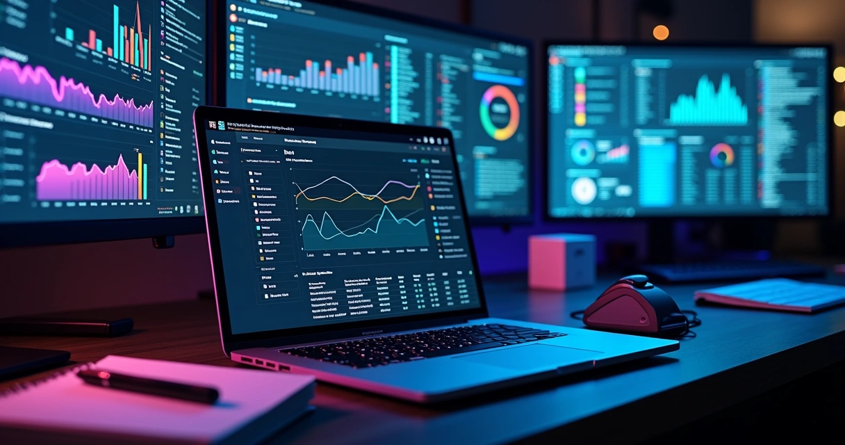 Dashboard de ecommerce exibindo dados de pixel e API de conversão na tela de um notebook em uma mesa de trabalho