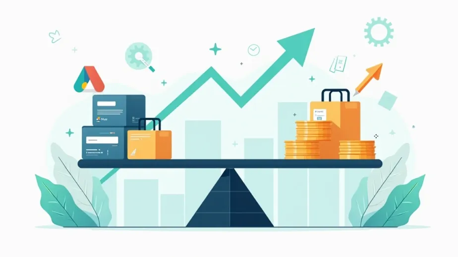 Balança destacando equilíbrio entre investimento em anúncios e receita do ecommerce