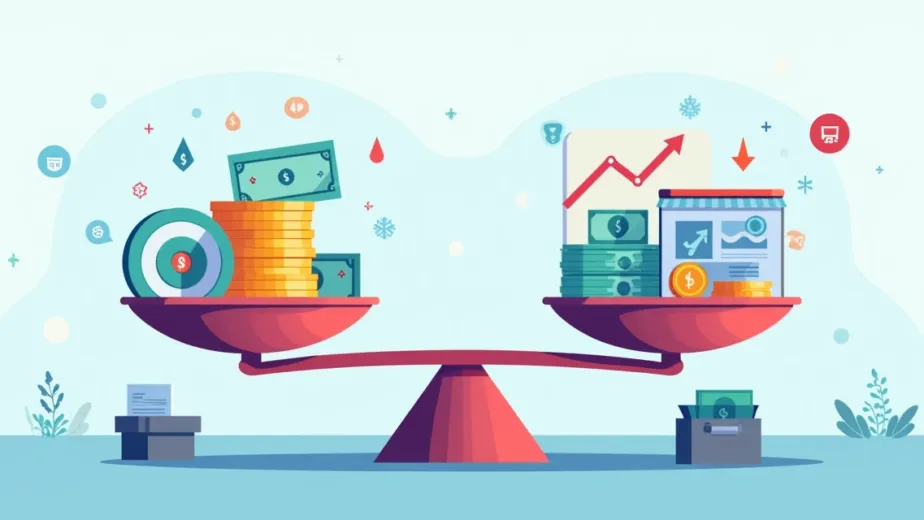 Balança pesando custo de aquisição de clientes e lucro de ecommerce
