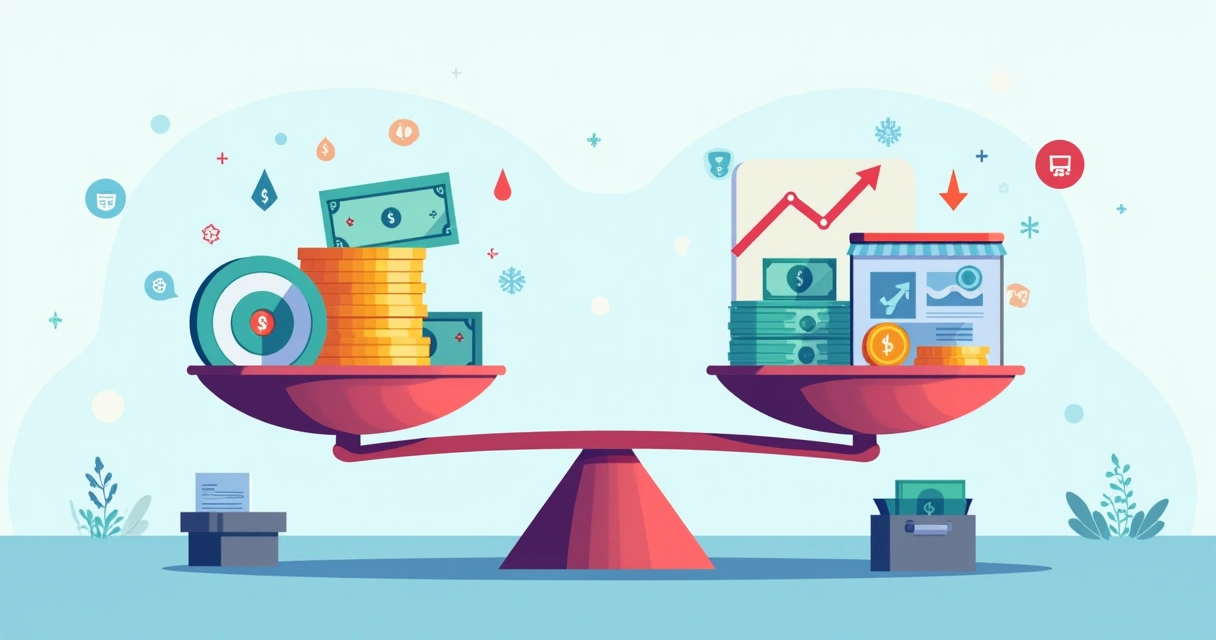 Balança pesando custo de aquisição de clientes e lucro de ecommerce