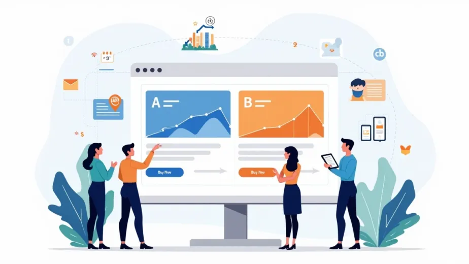 Painel comparando duas versões de página de e-commerce em teste A B