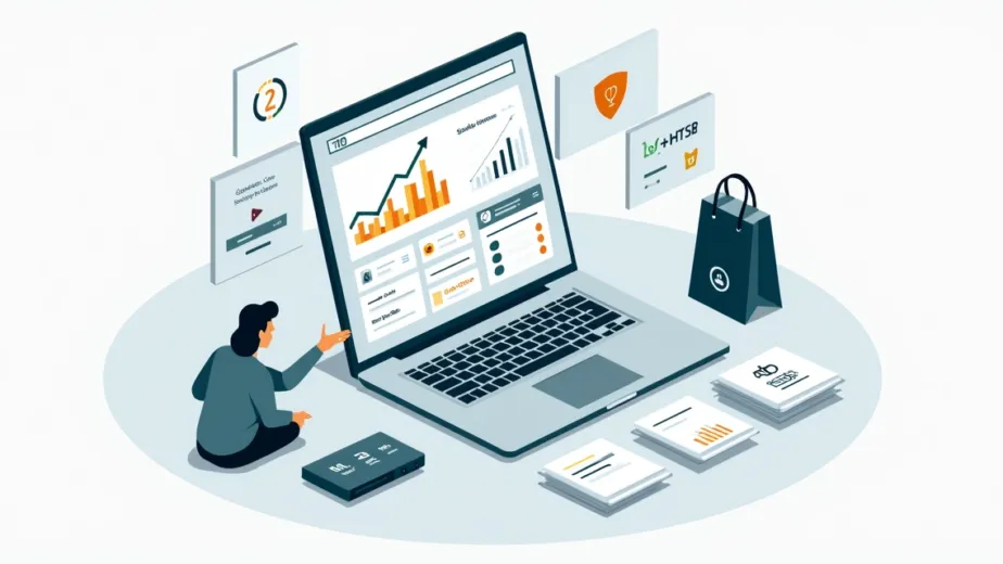 Gestor analisando painel de Google Search Console com dados de ecommerce