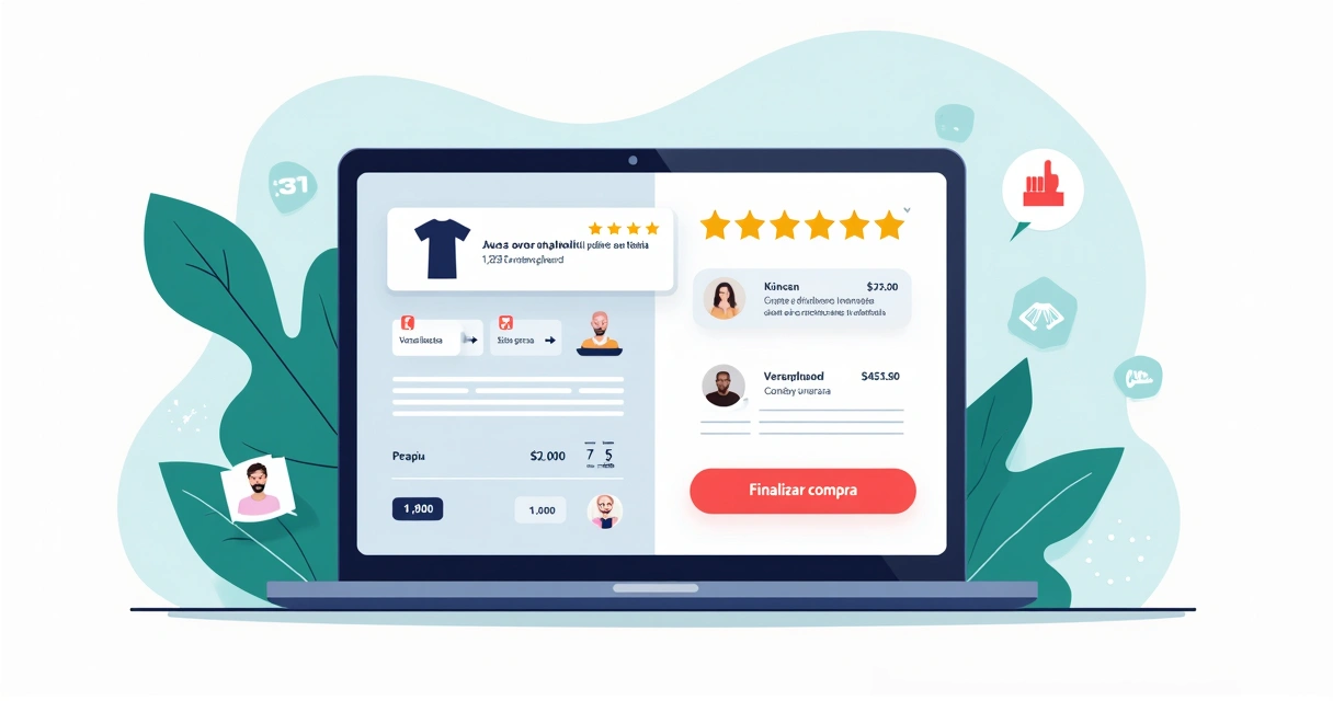 Tela de checkout com avaliações de clientes como prova social ao lado do botão de compra